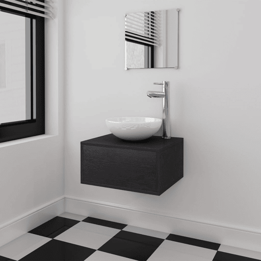 vidaXL Móveis casa de banho 3 pçs e conjunto de bacia preto