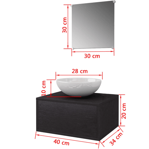 vidaXL Móveis casa de banho 3 pçs e conjunto de bacia preto