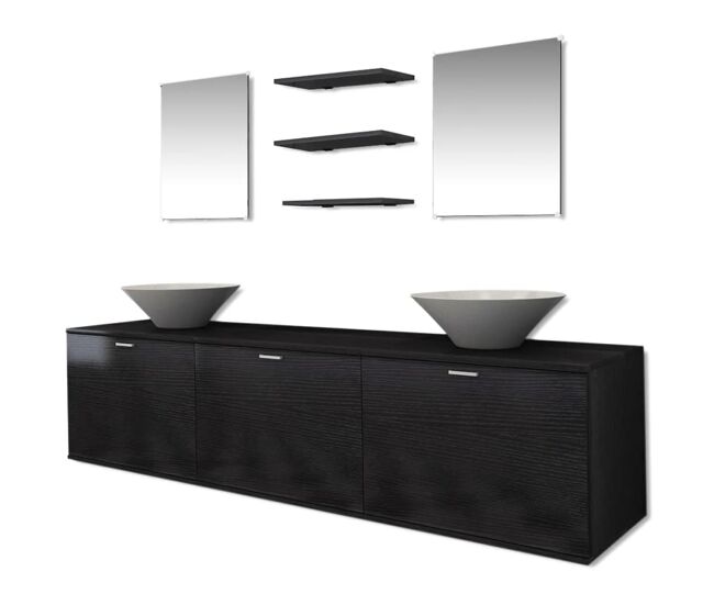 Vidaxl conjunto de muebles de baño y lavabo 8 piezas negro