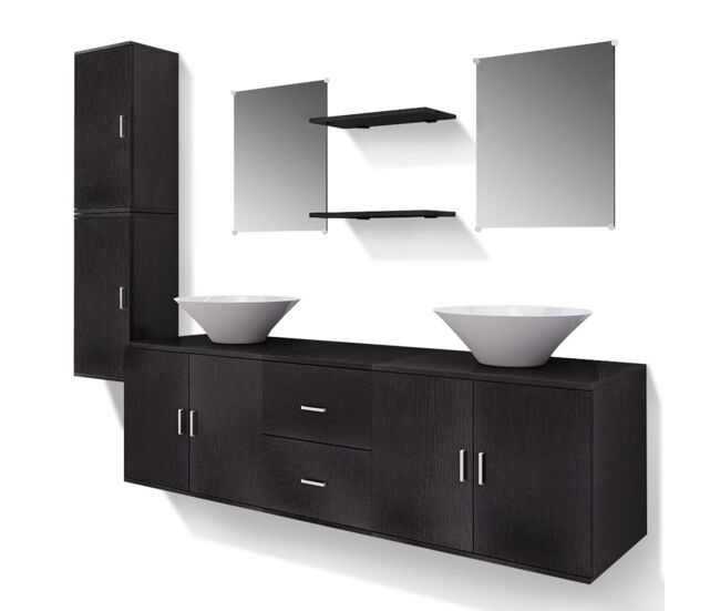 Vidaxl conjunto de muebles de baño y lavabo 9 piezas negro