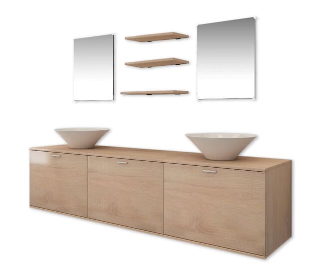 Vidaxl conjunto de muebles de baño y lavabo 8 piezas beige