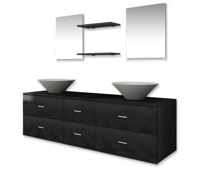 Vidaxl conjunto de muebles de baño y lavabo 7 piezas negro