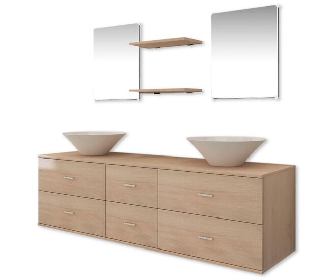 Vidaxl conjunto de muebles de baño y lavabo 7 piezas beige