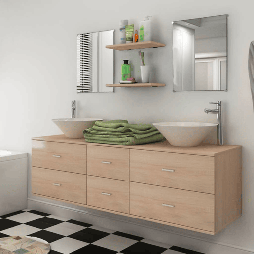 vidaXL Móveis casa de banho 7 pcs e conjunto de lavatório bege
