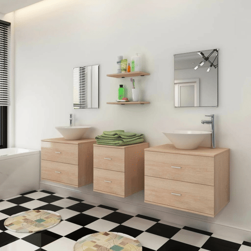 vidaXL Móveis casa de banho 7 pcs e conjunto de lavatório bege