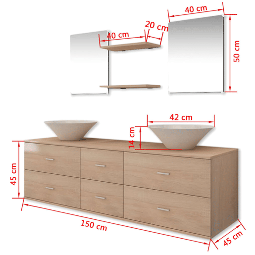 vidaXL Móveis casa de banho 7 pcs e conjunto de lavatório bege