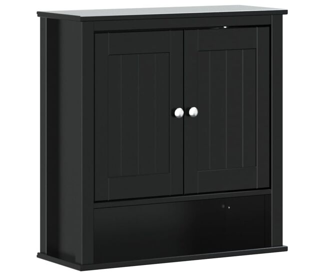 Vidaxl mueble de pared baño berg madera maciza negro 69,5x27x71,5 cm