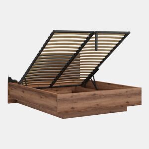 Cama baú Sven preto e madeira 160x200 com base ripas