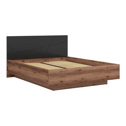 Cama baú Sven preto e madeira 160x200 com base ripas
