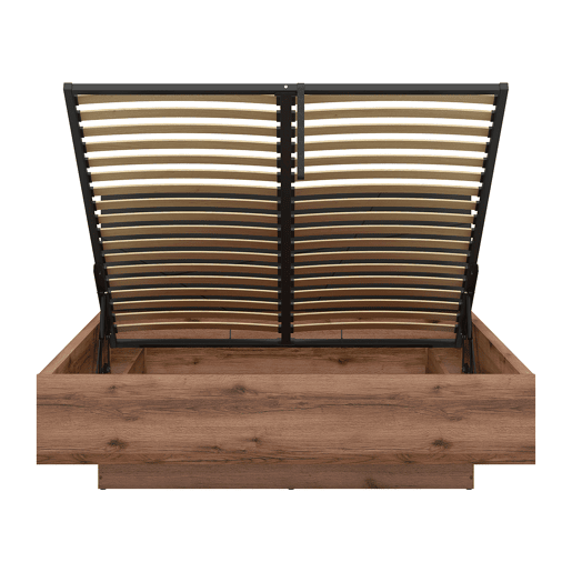 Cama baú Sven preto e madeira 160x200 com base ripas