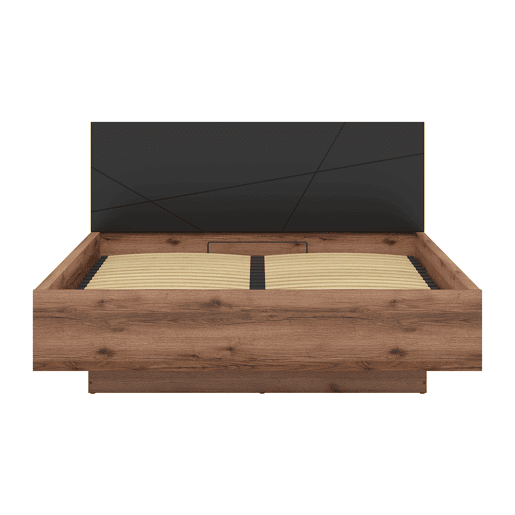 Cama baú Sven preto e madeira 160x200 com base ripas