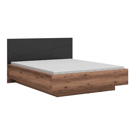 Cama baú Sven preto e madeira 160x200 com base ripas