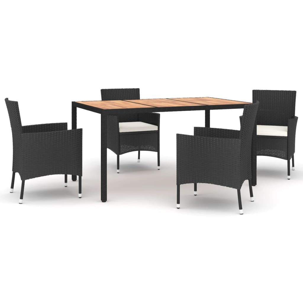 Set de muebles jardin 5 piezas con cojines ratán sintético negro longitud mesa 150 cm