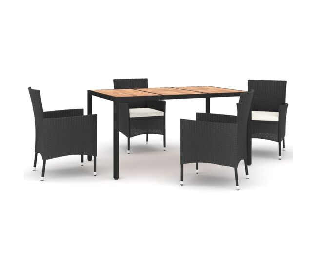 Set de muebles jardin 5 piezas con cojines ratán sintético negro longitud mesa 150 cm