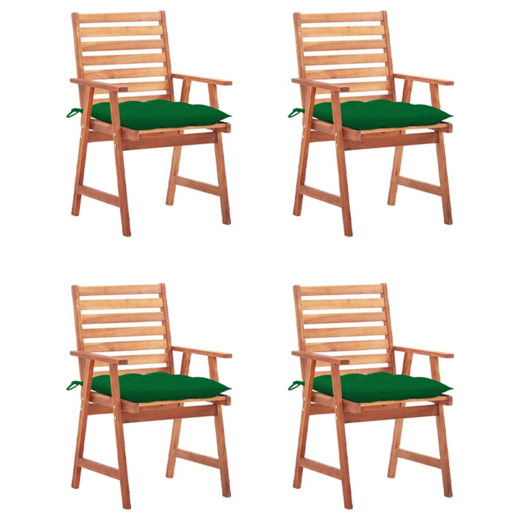 4 Sillas de comedor para jardín de madera con cojines Verde Oscuro