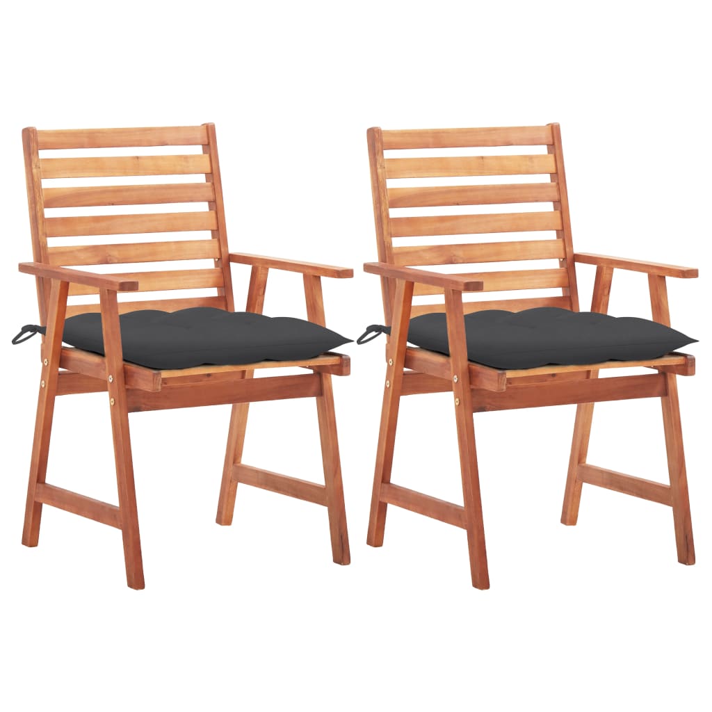 2 Sillas de comedor para jardín de madera con cojines Antracita