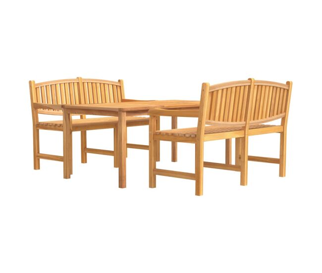 Juego de comedor para jardin 3 piezas madera maciza de teca longitud mesa 180 cm 2x banco + mesa