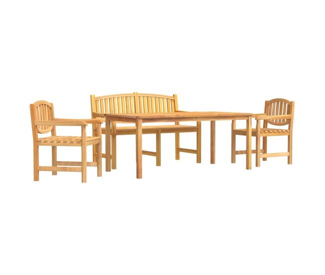 Juego de comedor para jardin 4 piezas madera maciza de teca longitud mesa 180 cm 2x chair + bench + table