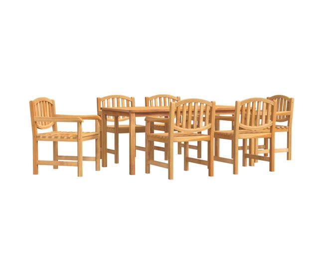Juego de comedor de jardin 7 piezas madera maciza de teca longitud mesa 180 cm 6x sillas + mesa