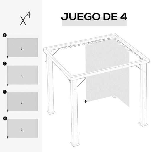 Outsunny 4 Paredes Laterais para Tenda 302x205 cm Laterais para Tenda Universal com Ganchos e Argola em C para Tenda de Jardim Terraço Bege