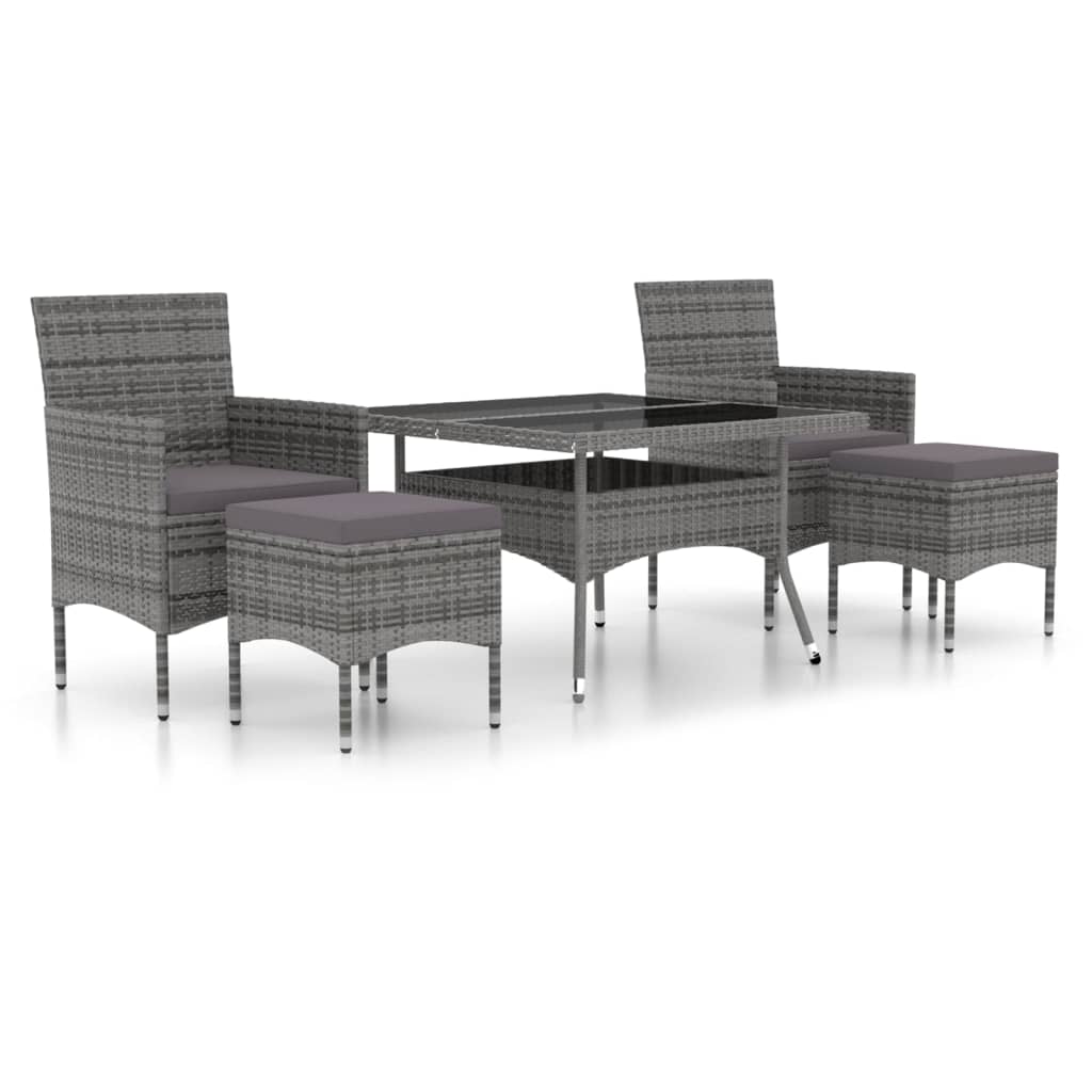 Set comedor jardin 5 piezas ratán sintético vidrio templado gris 120 x 120 x 75 cm