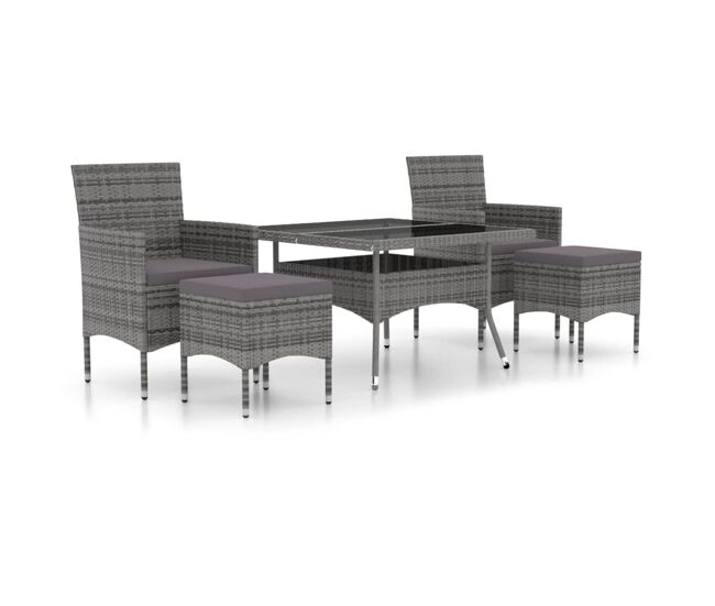 Set comedor jardin 5 piezas ratán sintético vidrio templado gris 120 x 120 x 75 cm