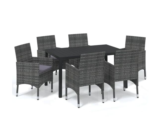 Set de muebles jardin 7 piezas con cojines ratán sintético gris longitud mesa 150 cm