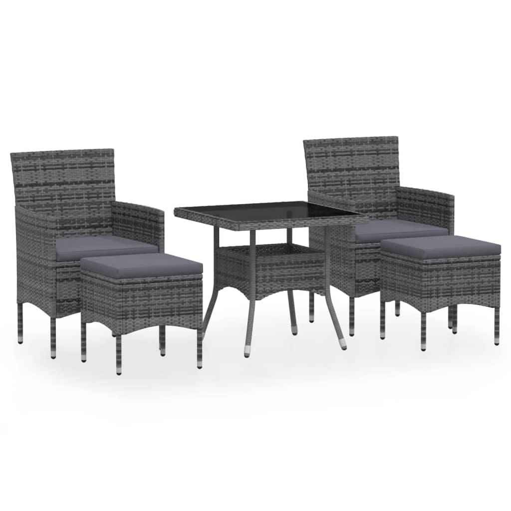 set comedor jardin 5 piezas ratan sintetico vidrio templado gris 80 x 80 x 75 cm
