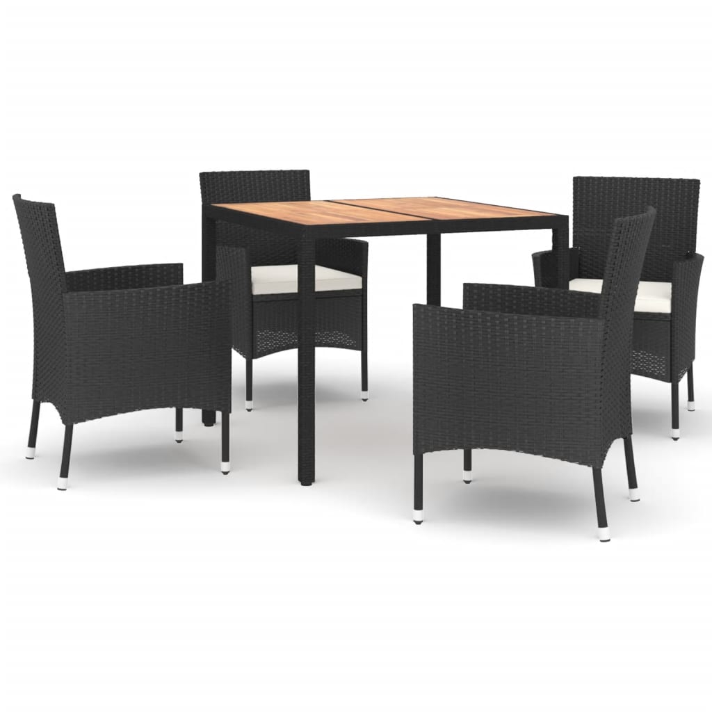 Set de muebles jardin 5 piezas con cojines ratán sintético negro longitud mesa 90 cm