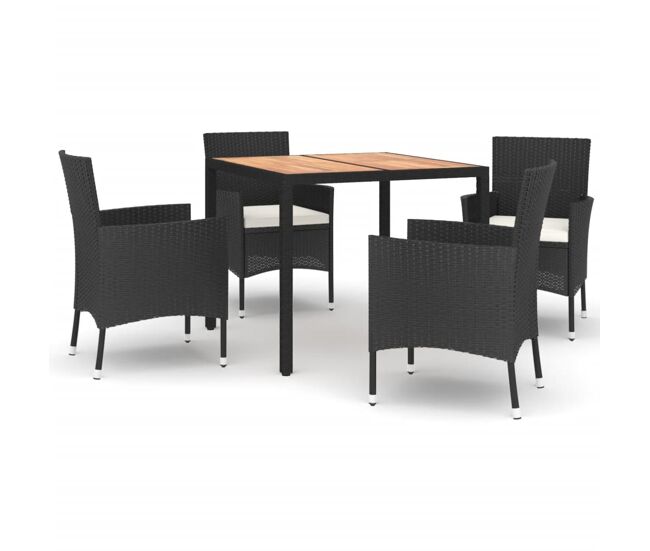 Set de muebles jardin 5 piezas con cojines ratán sintético negro longitud mesa 90 cm