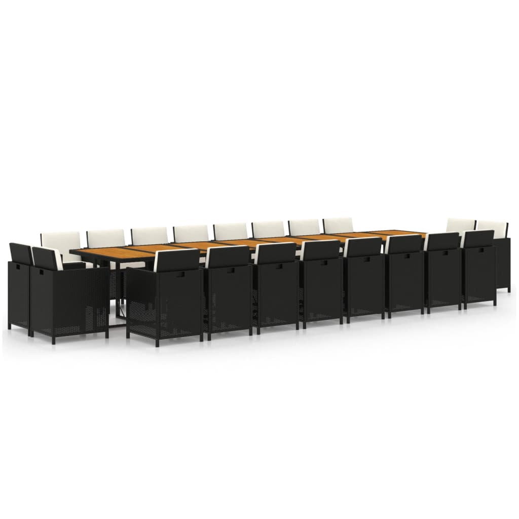 Set de comedor jardin 21 piezas con cojines ratán sintético negro sin reposapies