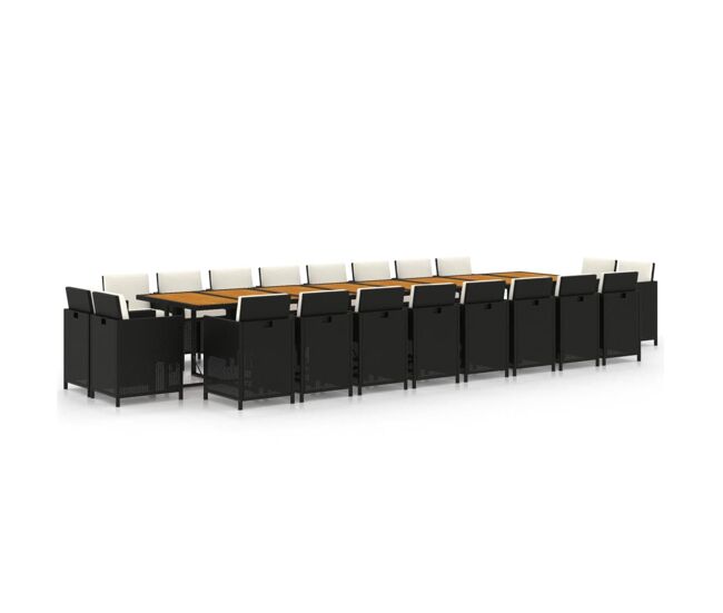 Set de comedor jardin 21 piezas con cojines ratán sintético negro sin reposapies
