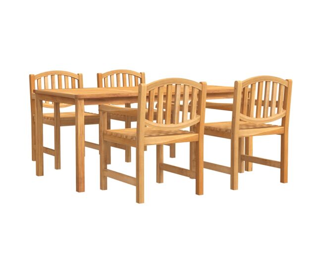 Juego de comedor para jardin 5 piezas madera maciza de teca longitud mesa 180 cm 4x sillas + mesa