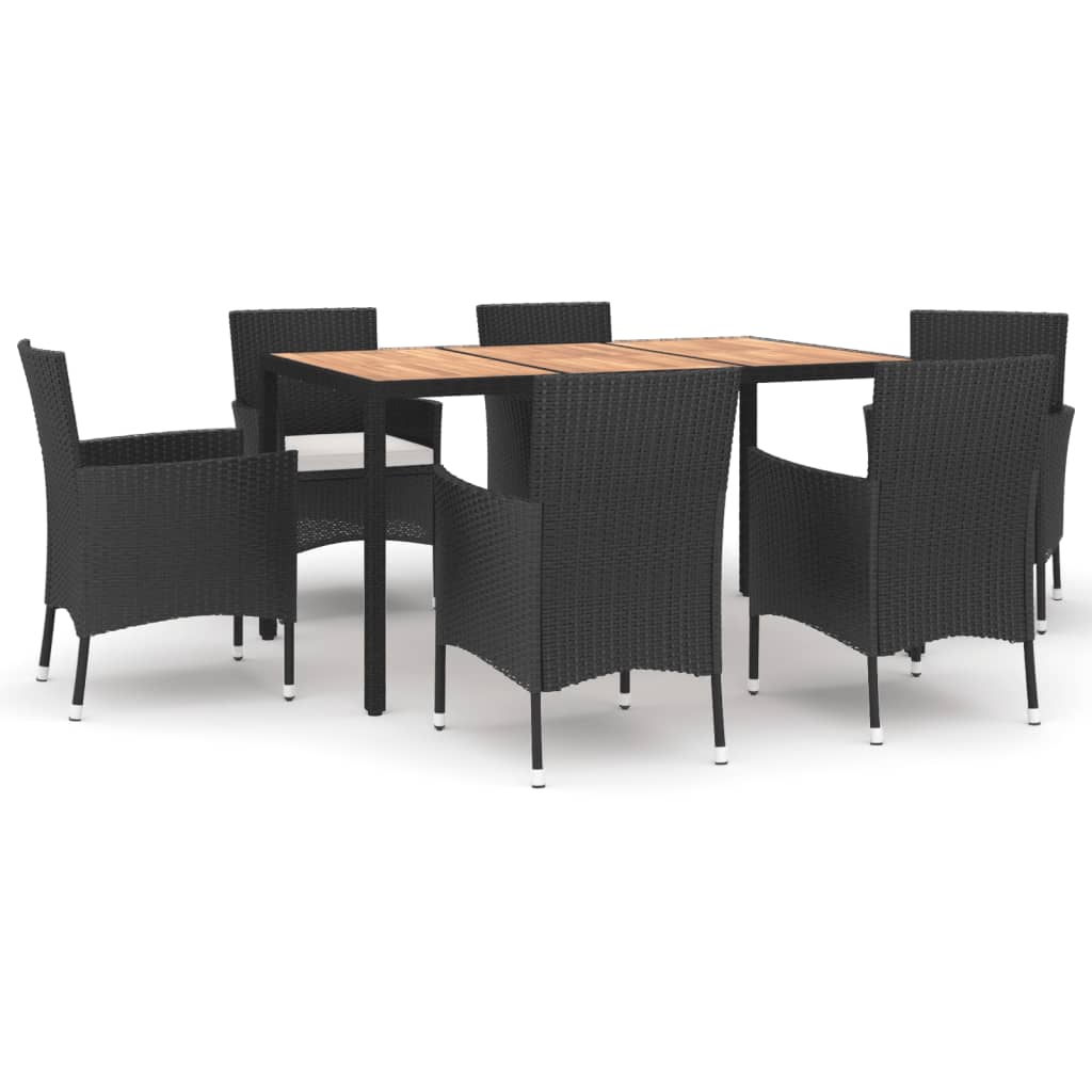 Set de comedor de jardin 7 piezas y cojines ratán sintético negro longitud mesa 150 cm