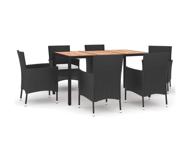 Set de comedor de jardin 7 piezas y cojines ratán sintético negro longitud mesa 150 cm
