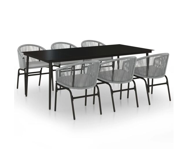 Juego de comedor de jardin 7 piezas ratán sintético gris longitud mesa 200 cm