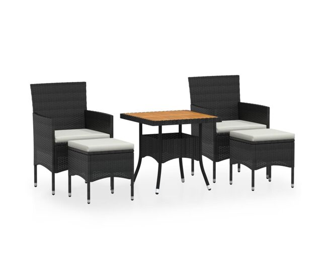 Set comedor jardin 5 piezas ratán sintético y madera acacia negro 80 x 80 x 75 cm
