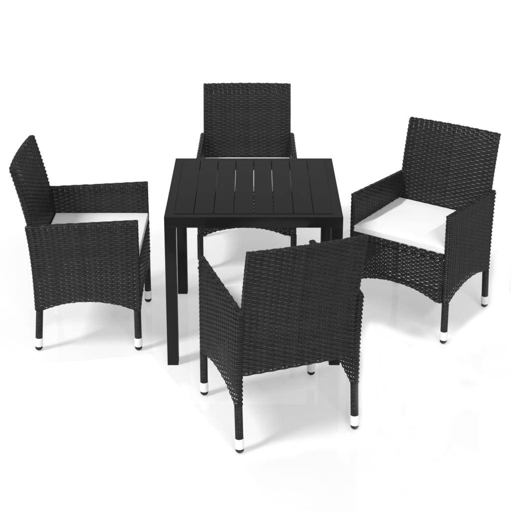 Juego muebles jardin 5 piezas con cojines ratán sintético negro longitud mesa 80 cm