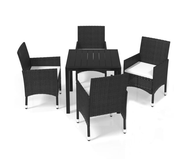 Juego muebles jardin 5 piezas con cojines ratán sintético negro longitud mesa 80 cm