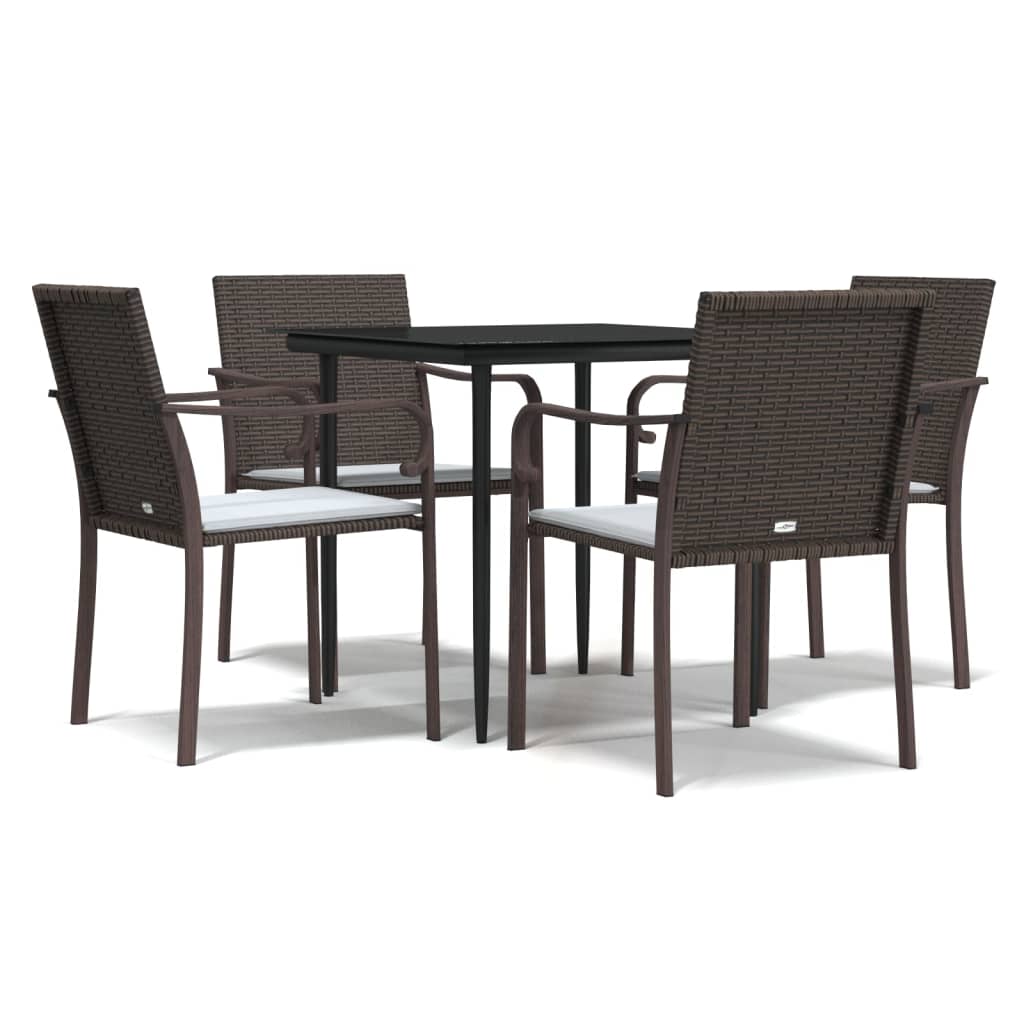 Juego comedor jardin 5 piezas y cojines ratán sintético y acero longitud mesa 80 cm