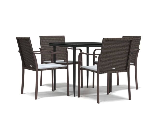 Juego comedor jardin 5 piezas y cojines ratán sintético y acero longitud mesa 80 cm