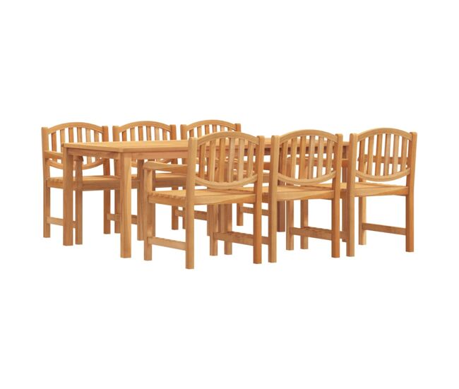 Juego de comedor de jardin 7 piezas madera maciza de teca longitud mesa 200 cm 6x sillas + mesa