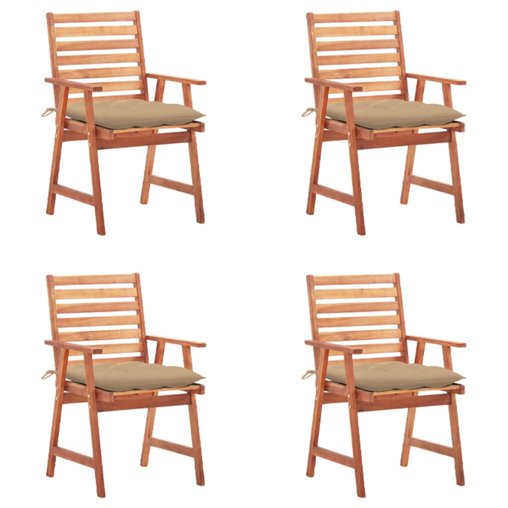 4 Sillas de comedor para jardín de madera con cojines Beige