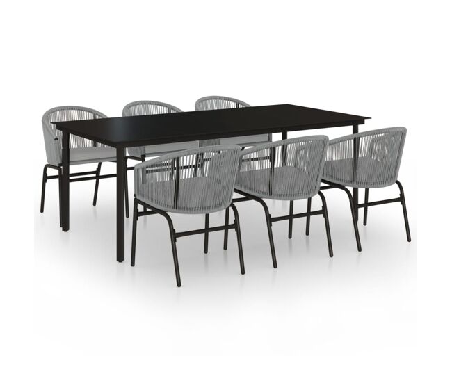 Juego de comedor de jardin 7 piezas ratán sintético gris longitud mesa 200 cm