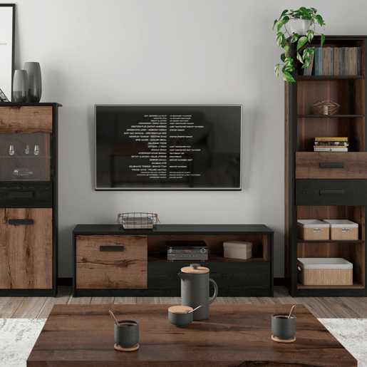 Móvel TV Romane madeira 150 cm com 1 porta e 1 gaveta