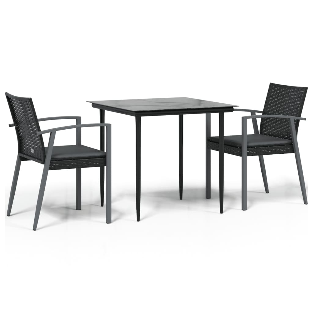 Juego comedor jardin 3 piezas y cojines ratán sintético y acero longitud mesa 80 cm