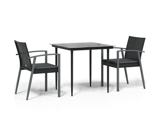 Juego comedor jardin 3 piezas y cojines ratán sintético y acero longitud mesa 80 cm
