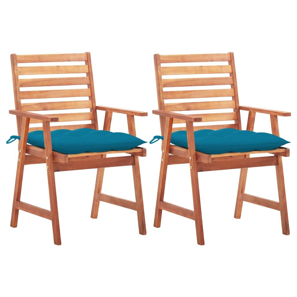 2 Sillas de comedor para jardín de madera con cojines Azul