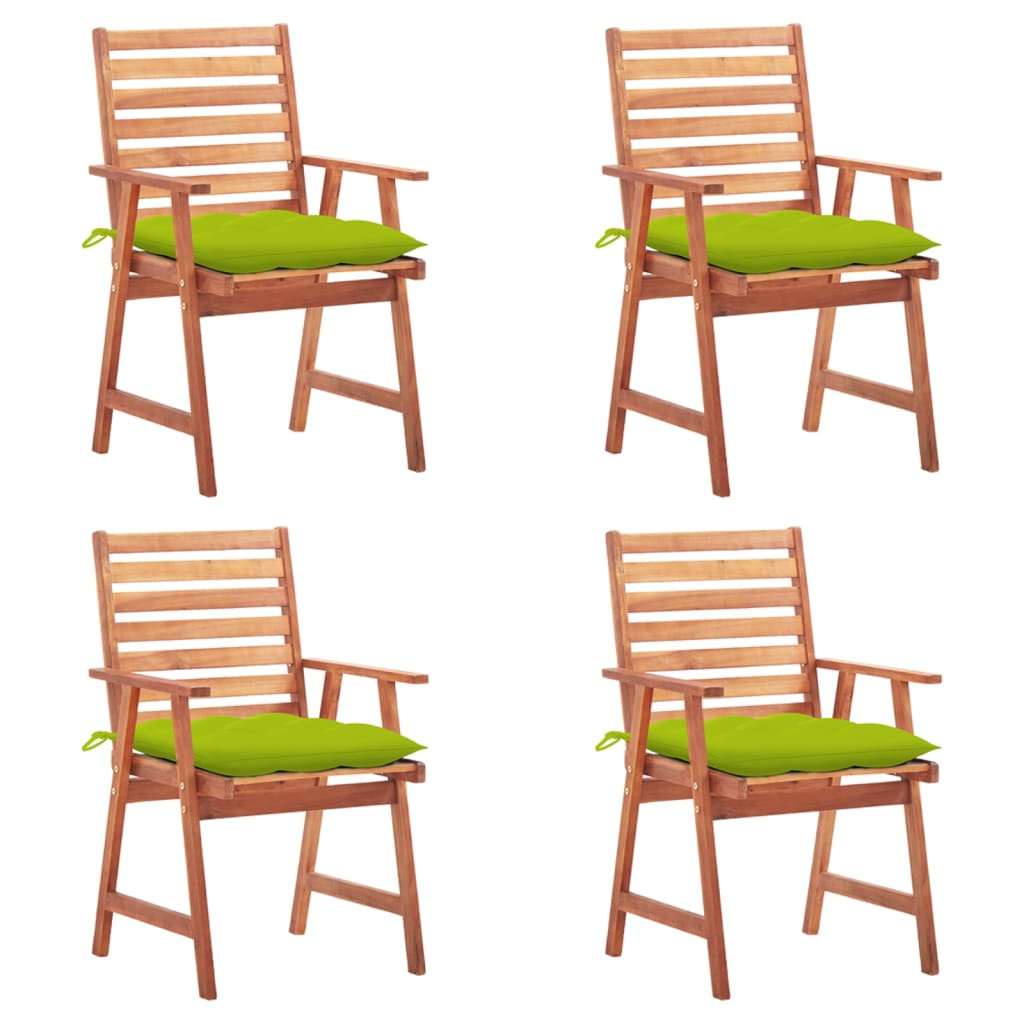 4 Sillas de comedor para jardín de madera con cojines Verde