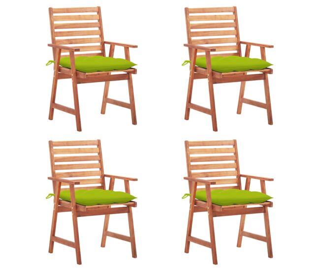 4 Sillas de comedor para jardín de madera con cojines